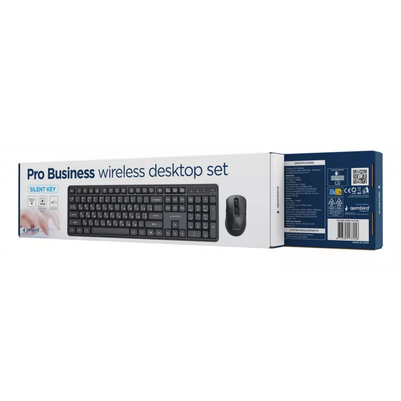 Gembird KBS-WMS-01-CYRL conjunto teclado e rato sem fios, cirílico, preto