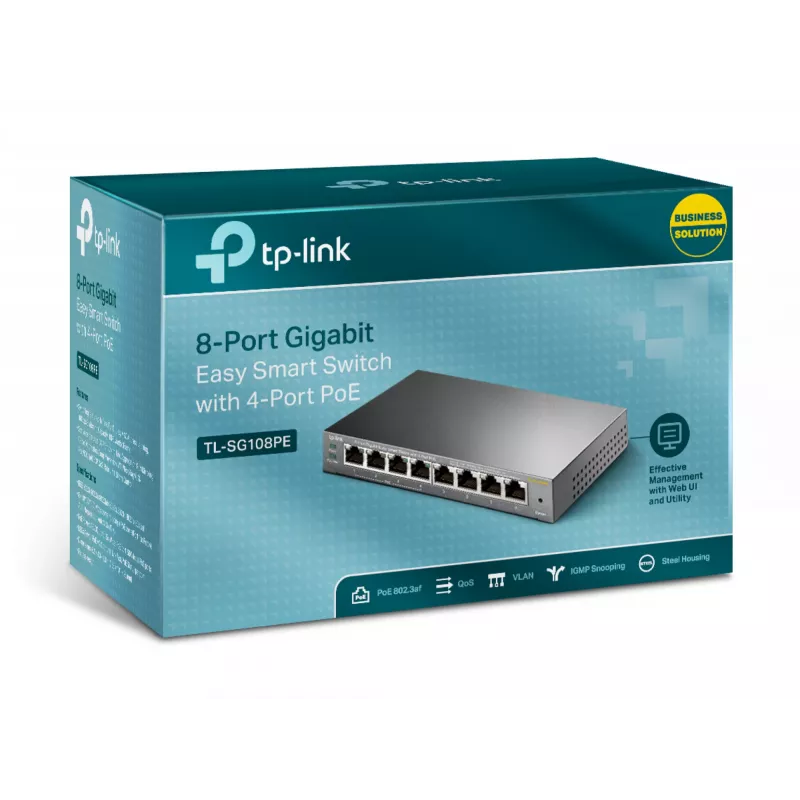 TP-Link Switch Gigabit Easy Smart de 8 portas com PoE de 4 portas, gerido, L2, Gigabit Ethernet (10/100/1000), Power over Ethernet (PoE)