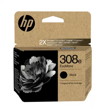 HP 308e EvoMore Preto Tinteiro Original, alcance padrão, Preto, tinta pigmentada, 1 unid., 320 páginas, Embalagem individual