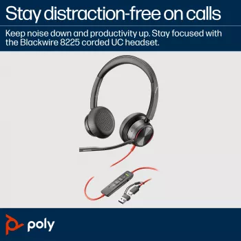 HP Poly Blackwire 8225 Headset estéreo USB-C + Adaptador USB-C/A