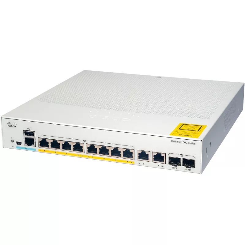 Cisco - Catalyst 1000-8T-2G-L - Switch - gerido - 8 x 10/100/1000 + 2 x Combo Gigabit SFP (Uplink)