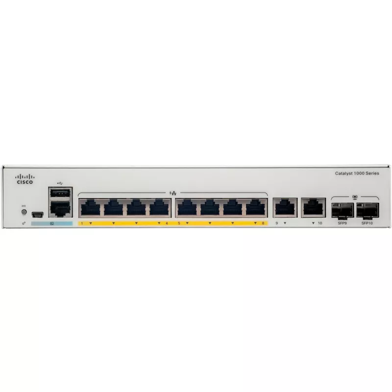 Cisco - Catalyst 1000-8T-2G-L - Switch - gerido - 8 x 10/100/1000 + 2 x Combo Gigabit SFP (Uplink)
