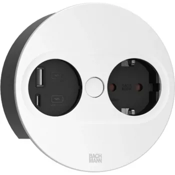 BACHMANN TWIST2 1xCEE7/3 1xUSB A/C 22W redondo branco 0,2m com ficha ISV (BM0010998)