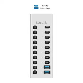 Hub USB3.2 Gen1 10 portas USB-A/C, interruptor on/off