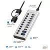 Hub USB3.2 Gen1 10 portas USB-A/C, interruptor on/off