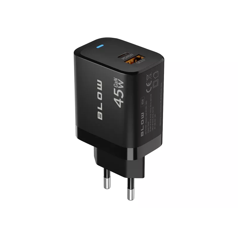 Carregador de parede USB-A USB-C PD 45W + cabo