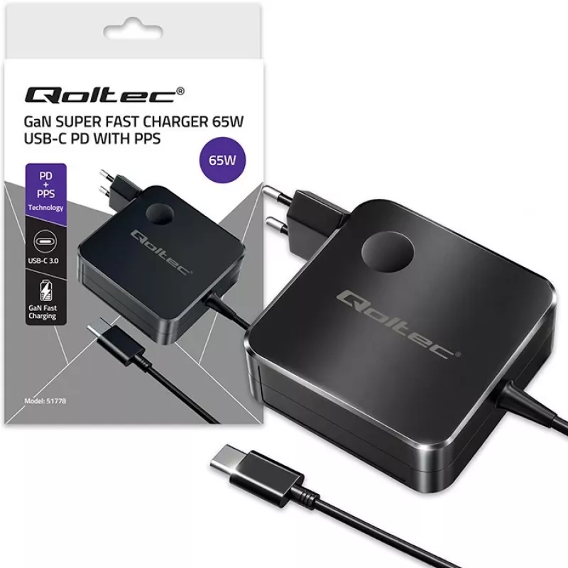 Carregador GaN 65W USB C PD PPS 5V 21V 3A 3.25A