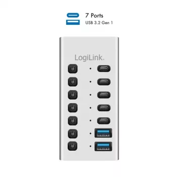 Hub USB 3.2 Gen1 7 portas USB-A/C, interruptor on/off