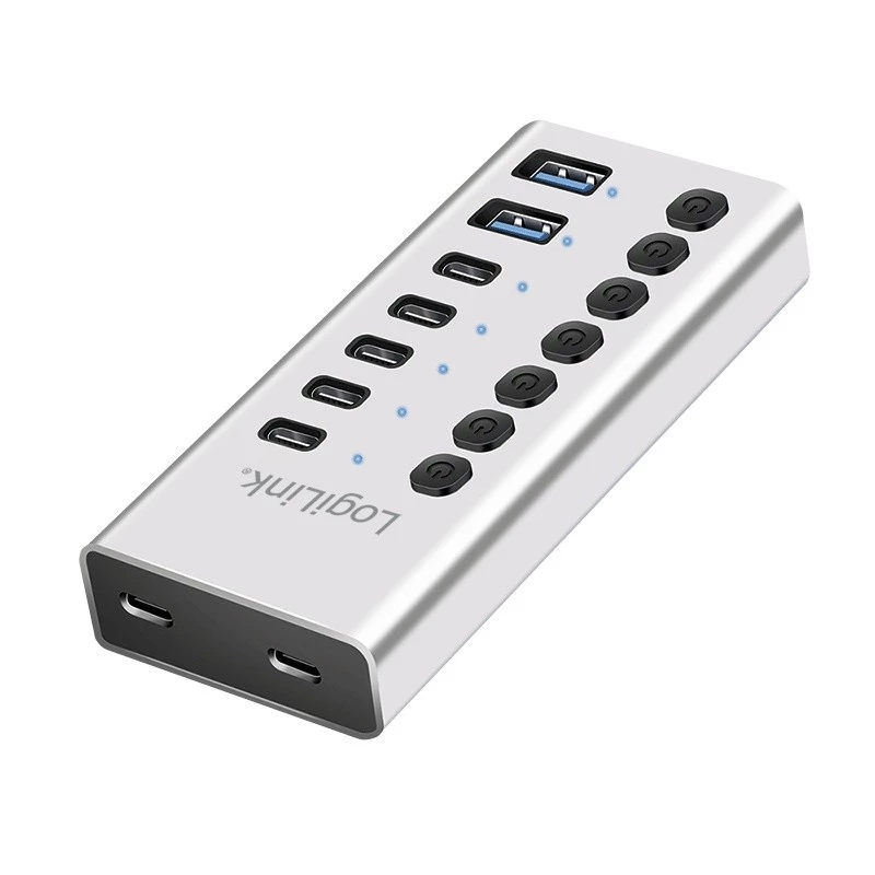 Hub USB 3.2 Gen1 7 portas USB-A/C, interruptor on/off