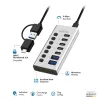 Hub USB 3.2 Gen1 7 portas USB-A/C, interruptor on/off