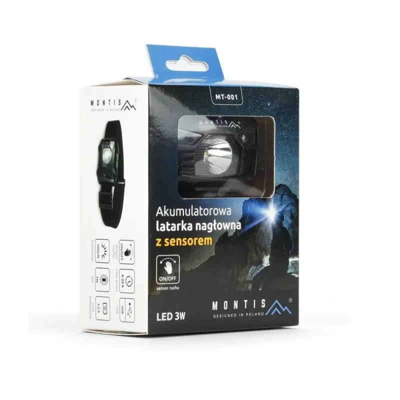 Lanterna de cabeça com sensor Montis MT001 preta LED