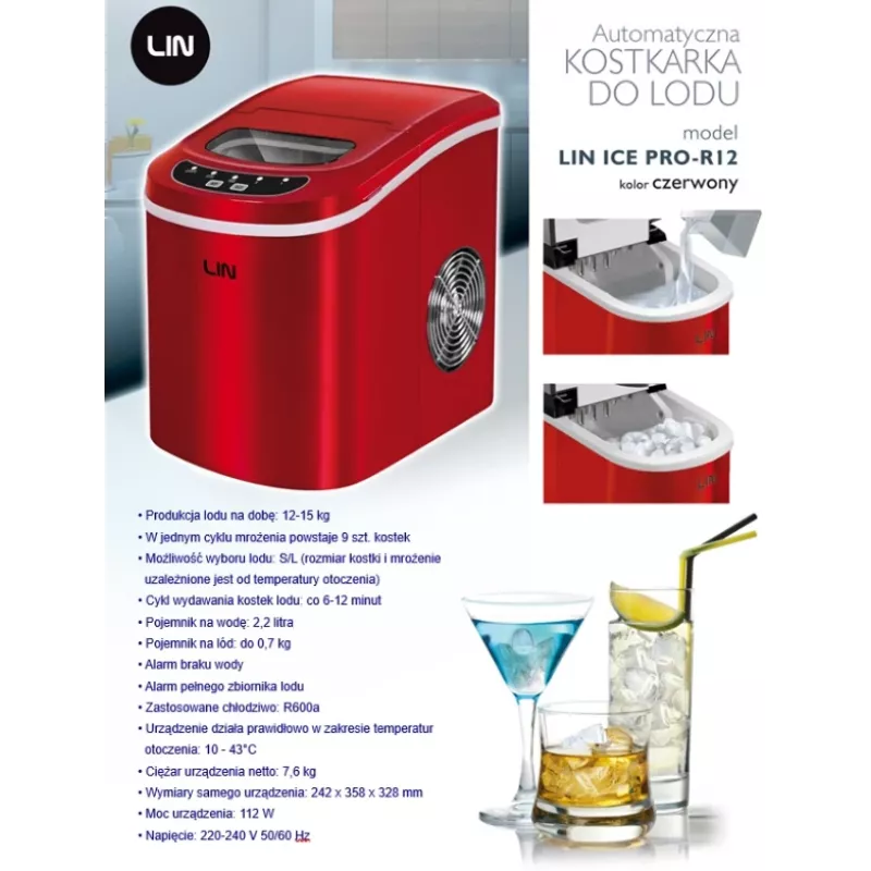 Máquina de gelo portátil LIN ICE PRO-R12 vermelha