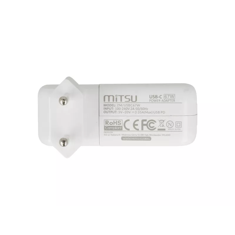 Fonte de alimentação para portátil 67W USB-C 5V-9V-12V-15V/3A, 20V/3.35A PD