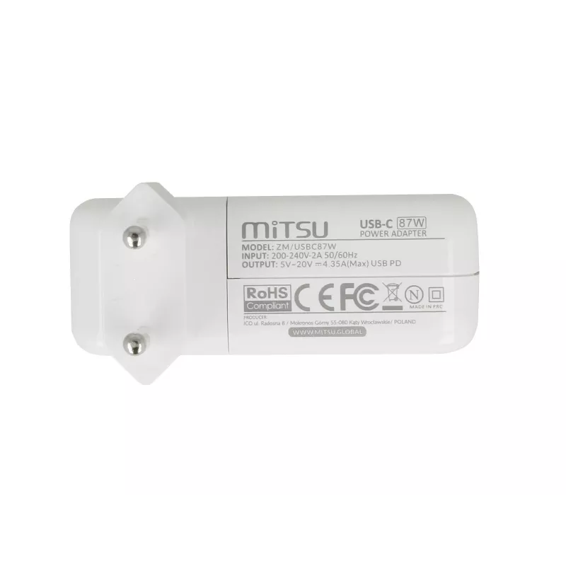 Fonte de alimentação para portátil 87W USB-C 5V-9V-12V-15V/3A, 20V/3,25A, 20,2V/4,3A PD