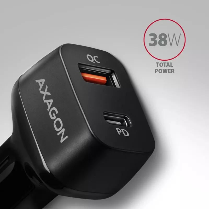 Carregador de automóvel AXAGON PWC-PQ38 38W 2x Porta USB-A+C