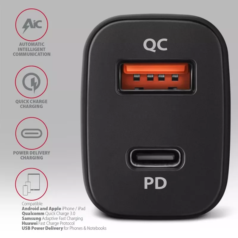 Carregador de automóvel AXAGON PWC-PQ38 38W 2x Porta USB-A+C