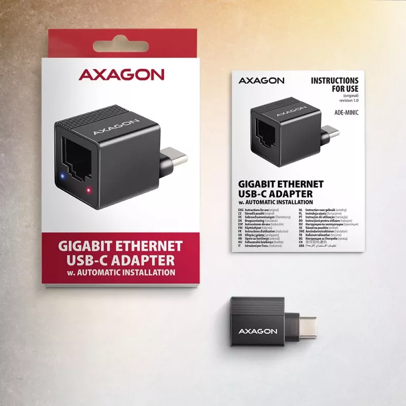 AXAGON ADE-MINIC USB-C 3.2 Gen 1 Mini adaptador Gigabit Ethernet, preto