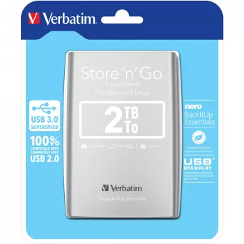 Disco externo portátil Verbatim Store 'n' Go USB 3.0 2 TB prateado