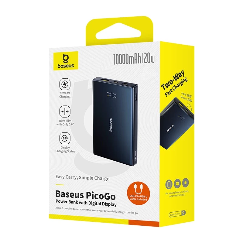 Power bank de polímero de iões de lítio Baseus P10076801123-00 10000 mAh preto