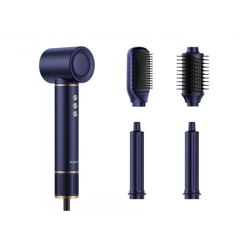 Escova de ar quente multistyler Havit HD634-EU, 1300 W, 4 acessórios, azul