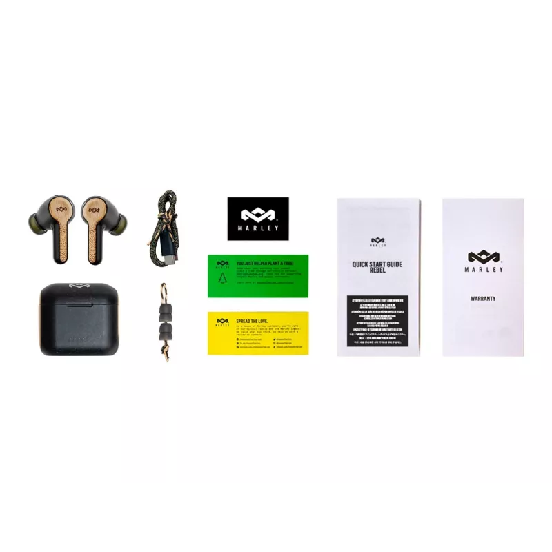 Auscultadores True Wireless Marley Rebel com microfone incorporado, intra-auriculares, sem fios, Signature preto