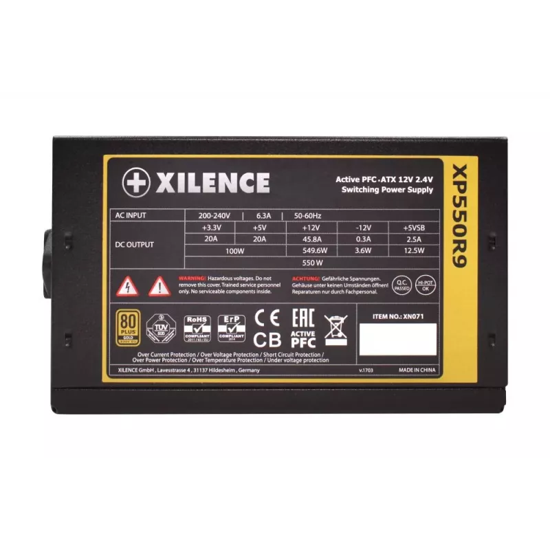 Fonte de alimentação | XILENCE | 550 Watt | Eficiência 80 PLUS GOLD | PFC Ativo | XN071