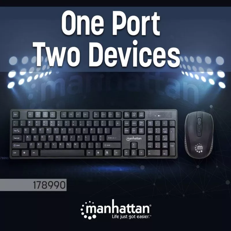 Manhattan 178990 conjunto de teclado e rato sem fios, preto