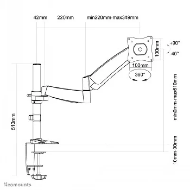 Newstar suporte de secretária para ecrã plano (CLAMP/GROMMET) 10-30 prateado