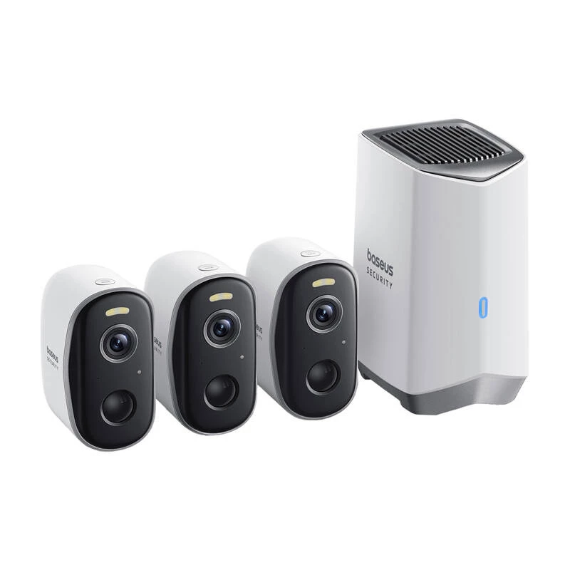 N1 Baseus Câmara exterior 2K conjunto de 3 unidades (branco)