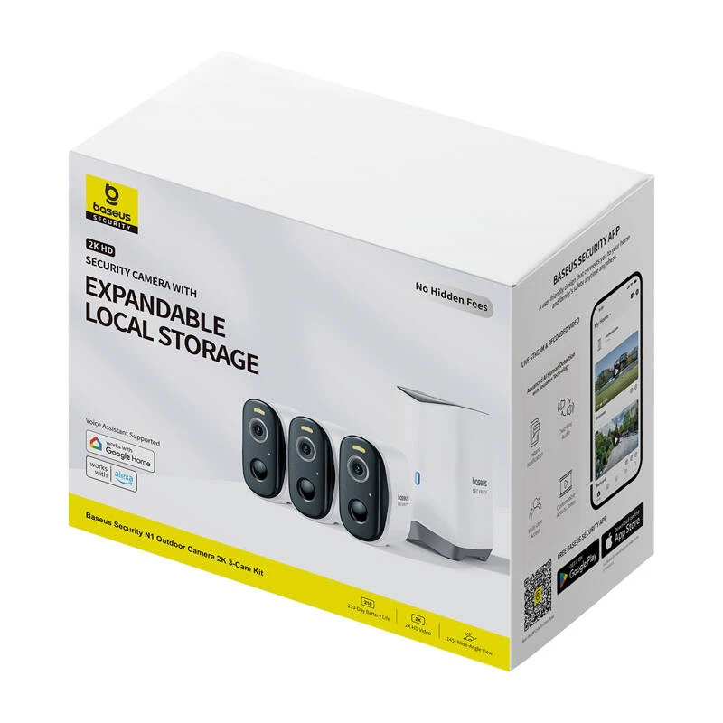 N1 Baseus Câmara exterior 2K conjunto de 3 unidades (branco)