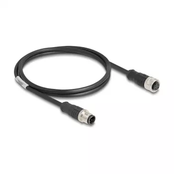 Cabo Delock M12 codificado D 4 pinos ficha para conector fêmea PVC 1 m