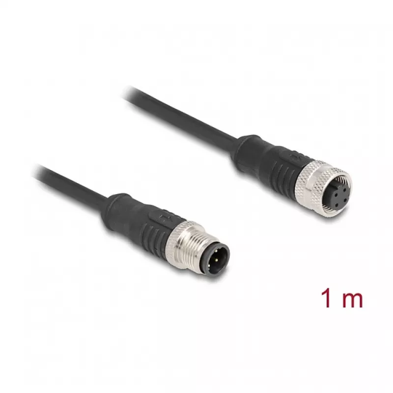 Cabo Delock M12 codificado D 4 pinos ficha para conector fêmea PVC 1 m