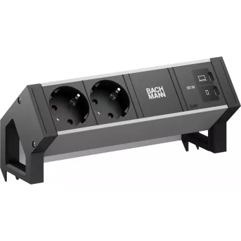 BACHMANN DESK2 ALU preto 2xCEE7/3, 1xUSB C/C 65W L=0,2m (BM0022046)