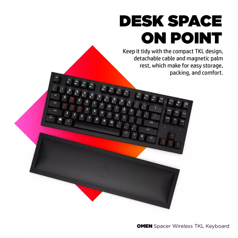 HP OMEN Spacer Teclado sem fios TKL, tamanho completo (100 %), sem fios, RF Wireless, mecânico, Preto