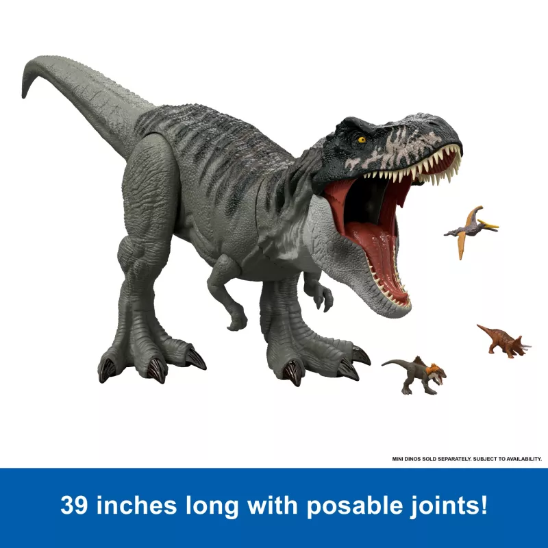 Jurassic World Rebirth Super Colossal Figura de ação Tyrannosaurus Rex, Brinquedo de dinossauro T-Rex do filme