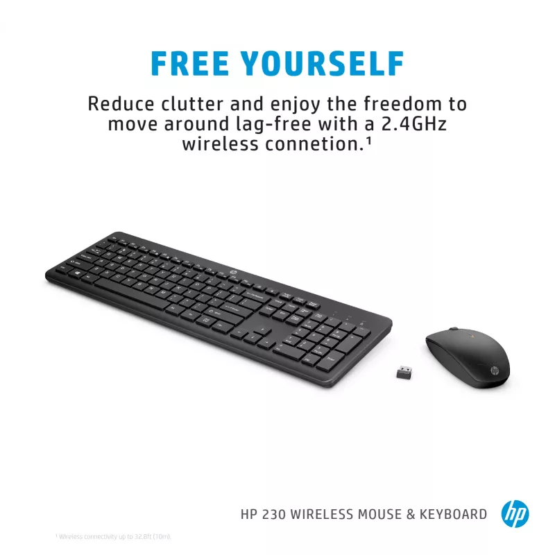 HP 230 Conjunto de rato e teclado sem fios, tamanho completo, sem fios, RF Wireless, membrana, Preto, rato incluído
