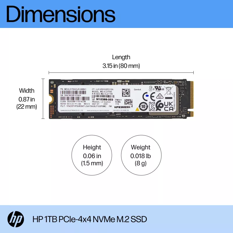 HP 1TB PCIe-4x4 NVMe Unidade de estado sólido, 1 TB, M.2