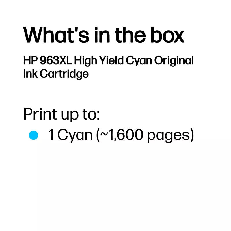 HP 963XL Tinteiro original ciano de alto rendimento, rendimento alto (XL), ciano, tinta pigmentada, 22,77 ml, 1 unid., embalagem individual