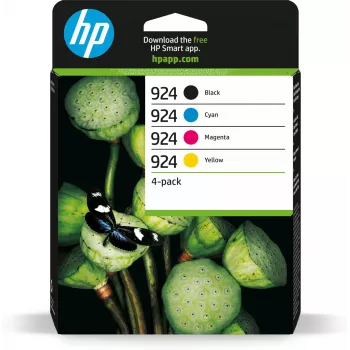 HP 924 CMYK Tinteiros originais pack de 4, rendimento padrão, preto, ciano, magenta, amarelo, 4 unid., 500 páginas, 400 páginas, embalagem individual