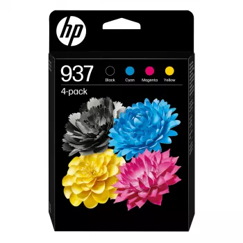 HP 937 CMYK Tinteiro original pack de 4, rendimento padrão, preto, ciano, magenta, amarelo, 4 unid., 1250 páginas, 800 páginas, embalagem combinada