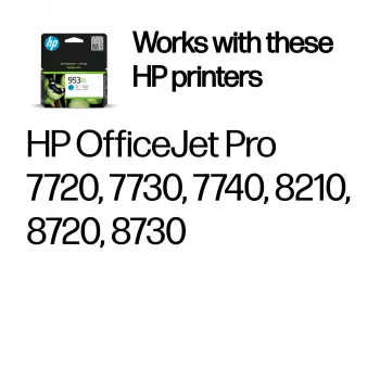 HP 953XL Tinteiro original ciano de alto rendimento, capacidade alta, ciano, tinta pigmentada, 18 ml, 1 unid., embalagem individual
