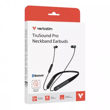 Verbatim TruSound Pro Auscultadores com banda de pescoço preto, sem fios, música/dia a dia, 20 - 20000 Hz, 74 g, headset, preto