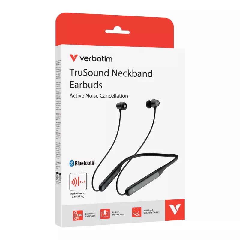 Verbatim TruSound ANC Auscultadores de pescoço preto, sem fios, 20 - 20000 Hz, música/dia a dia, 46,5 g, headset, preto