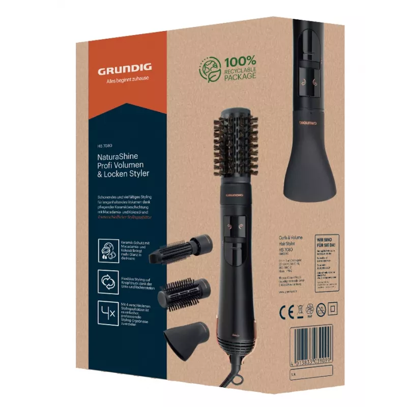 Grundig HS 7080 escova de ar quente preto, rosa-ouro 1000 W 1,8 m