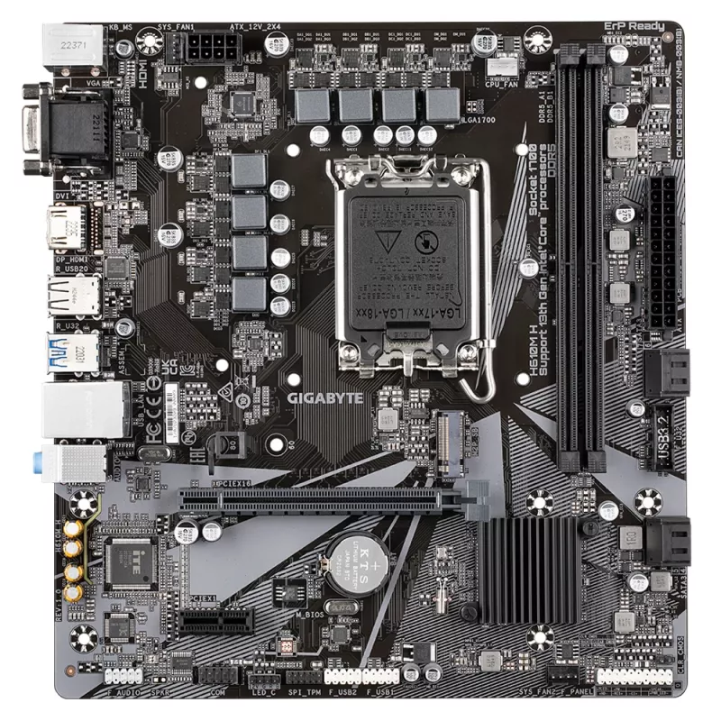 GIGABYTE H610M H Placa-mãe - Compatível com CPUs Intel Core de 14.ª geração, VRM digital híbrido 6+1+1, até 5600 MHz DDR4 (OC), 1x PCIe 3.0 M.2, GbE LAN, USB 3.2 Gen 1