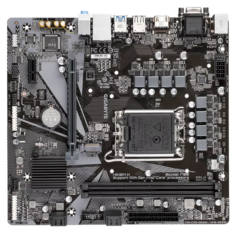 GIGABYTE H610M H Placa-mãe - Compatível com CPUs Intel Core de 14.ª geração, VRM digital híbrido 6+1+1, até 5600 MHz DDR4 (OC), 1x PCIe 3.0 M.2, GbE LAN, USB 3.2 Gen 1