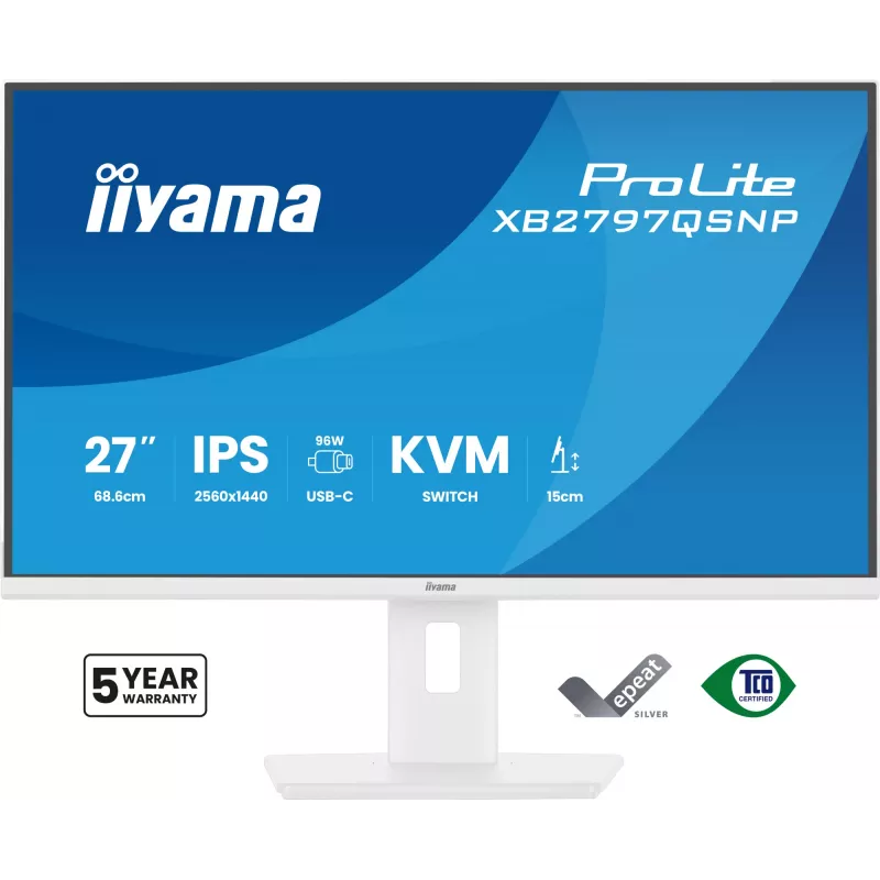 iiyama ProLite XB2797QSNP-W1 Monitor de computador IPS-LCD de 27 polegadas 68,6 cm (27 polegadas) 2560 x 1440 píxeis Quad HD Branco