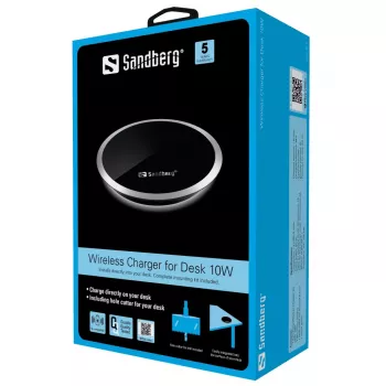 Sandberg carregador sem fios para secretária 10W, interior, USB, carregamento sem fios, 0,8 m, preto