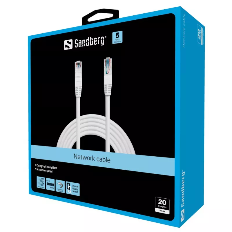 Sandberg cabo de rede UTP Cat6 20 m, 20 m, Cat6, U/UTP (UTP), RJ-45, RJ-45, branco