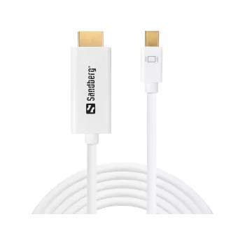 Sandberg MiniDP 1.2 > HDMI 4K 2m, 2 m, Mini DisplayPort, HDMI, macho, macho, branco